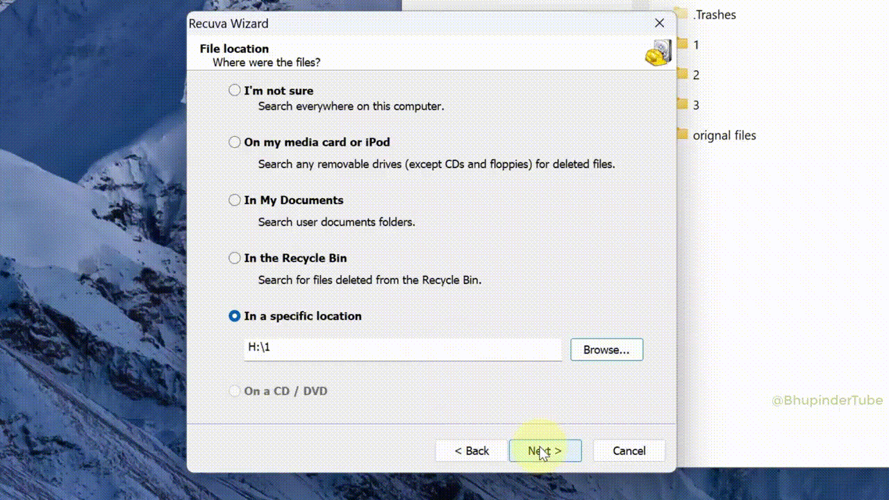 Animation: Recuva-Scan und Dateiliste